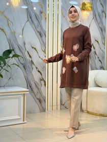 Resim KADO ÇİÇEK TAŞ İŞLEMELİ TUNİK 257528 - Kahverengi / 40 