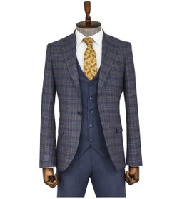 Resim Ekose Ceketli Slim Fit Mavi Erkek Takım Elbise - Wessi Mavi 