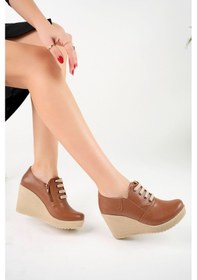 Resim Epaavm - Dolgu Topuk Fermuarlı Taba Cilt Kadın Ayakkabı Taba 