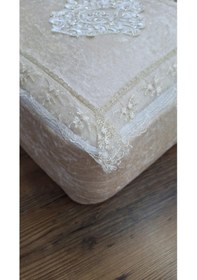 Resim Nergis Kadife Dantelli Güpürlü Hurç Küçük Boy 30x35x15 Cm Çeyizlik Nişan Düğün Gelin Bohçası Vizon 