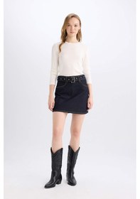Resim Defacto Fashion Fit Soluk Efektli Cepli Kemerli Jean Mini Etek D5831AX24WNNM34 Mavi 