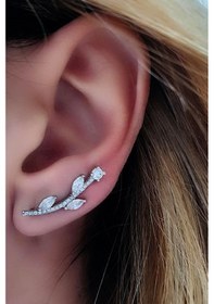 Resim Zirkon Taşlı Pırlanta Işıltısında Gümüş Tek Earcuff Küpe 