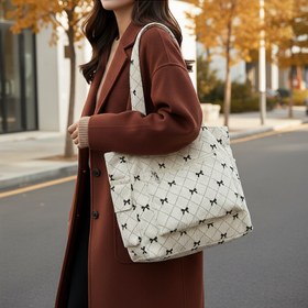 Resim Kadınlar için Siyah Fiyonk Detaylı Kadife Tote Çanta - Şık ve Geniş Tekli, Fermuarlı Kapatma & Sabit Askı, Gri//Pembe, Alışveriş, İş, Okul için Çok Yönlü 