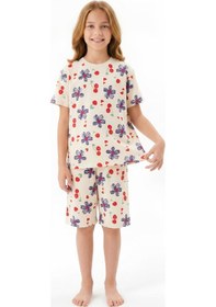Resim Modanino Kız Çocuk %100 Pamuk Pijama Takımı 8-13 Yaş 12697ıs Ekru 