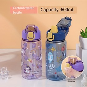 Resim 1 adet 600ml/20.3oz Karikatür Trendy Sızdırmaz Su Bardağı, Taşınabilir Pipetli Plastik Su Kazanı, Açık Hava Sporları, Fitness, Seyahat için 