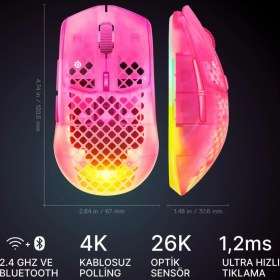 Resim Steelseries Aerox 3 Wireless Gen 2 - Magenta Haze 4K Kablosuz Gaming Mouse 