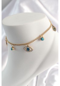 Resim 316l Çelik Gold Renk Zincir Model Zirkon Taşlı Göz Figür Kadın Halhal Gold 
