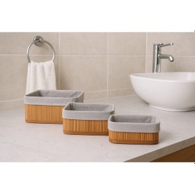 Resim 3'lü Bambu Sepet / Çok Amaçlı Bambu Ekmeklik / Bambu Saklama Kutusu Bambu Düzenleyici Bambu 