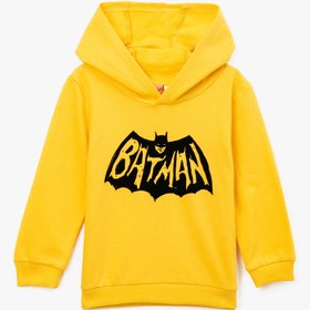 Resim Erkek Bebek Pamuklu Batman Lisanslı Baskılı Kapüşonlu Uzun Kollu Sweatshirt 