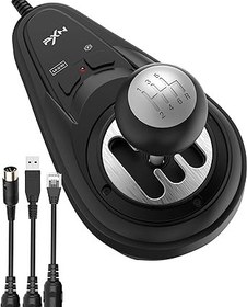 Resim PXN A7 vites, oyun direksiyonu vites kolu – Evrensel vites değiştirici PC, 6+R vites, 3 kablo (USB, RJ11, DIN), P-fren ve yüksek düşük hız tuşları – PC için vites değiştirme 