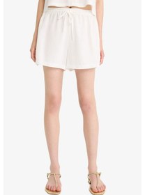 Resim Defacto Normal Esnek Belli Cepli Keten Karışımlı Beyaz Şort F3181ax25smwt32 Beyaz 