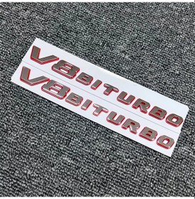 Resim V8 Biturbo Çamurluk Yazısı Seti 2'li Krom Kırmızı 3m 3d Abs Mercedes 811 