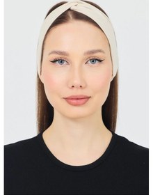 Resim Butik Çapraz Bağlamalı Kadın Bandana Saç Bandı, Kaymaz Yumuşak Esnek%100 Pamuklu Penye - Tek Ebat / Açık Bej Açık Bej 