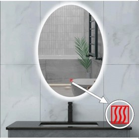 Resim 60x80 H Cm Bluetoothlu Buğu Çözücülü Dokunmatik Işıklı Ledli Elips Banyo Aynası 