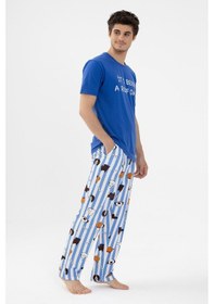 Resim Koza İç Giyim Erkek Kısa Kollu Pamuklu Hayvan Desenli Pijama Takımı Ko6303pj-2 Saks 