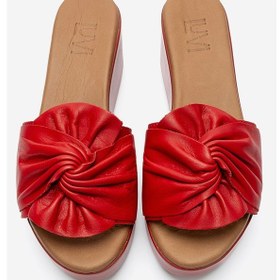 Resim Luvishoes Jeff Kırmızı Cilt Hakiki Deri Fiyonklu Kadın Dolgu Topuklu Terlik 