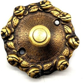 Resim Antika Tarz Dekoratif Pirinç Güllü Kapı Zili - 75mm, Antik 