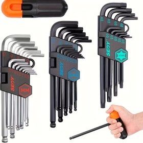 Resim 36 Parça S2 Çelik Altıgen Anahtar Seti - SAE & Metrik, Altıgen & Torx, Topuk Uçlu & Phillips, Çok Boyutlu, Otomotiv, Ev Onarımı ve Hassas İşler için Dayanıklı El Aletleri 