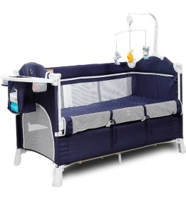 Resim 4'ü 1 Arada Yan Beşik Co-Sleeper Navy Blue Katlanabilir Beşik, Oyun Alanı, Taşınabilir 