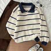 Resim Kadın Şık Renk Bloklu Çizgili Kazak - Kırmızı & Yatay Çizgiler, Yuvarlak Yaka Uzun Kollu Pullover, Orta Esnek Günlük Şık Üst, İlkbahar/Sonbahar için Yumuşak Sıcak Kazak, Bayan Kazakları 