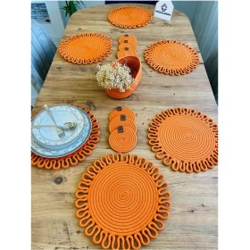 Resim Jütex Home Jüt Hasır Amerikan Servis Supla Bardak Altı ve Sepet 13 Parça 