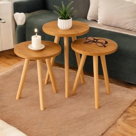 Resim 3'lü Müzik Standı ve Yan Sehpa, Atlantik Çam Desenli, Şık ve Fonksiyonel 