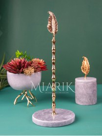 Resim MIARIK DESIGN & DEKORASYON Gri Mermer Yaprak Detaylı Peçetelik Havluluk 