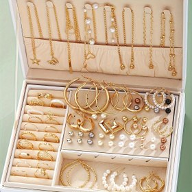 Resim 91 parça/114 parça Moda Minimalist Lüks Metal Rüzgar Halkası Küpe Seti, Boş Katmanlı Çiçek Yüzük Taşlı Kelebek Boncuk Taklit İnci Kolye Bilezikli Kadınlar için Günlük Parti Arkadaşlık Doğum Günü Hediyesi Kutusuz 