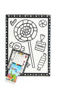 Resim Kabartmalı Boyama Seti PVC Kaplama “Thank You” Temalı Meyve ve Sebze Karakterli Çocuk Aktivite Seti + 6 Renkli Keçeli Kalem 