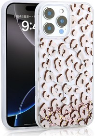 Resim İphone 14 Pro Max Uyumlu Kılıf Sıvılı Simli Baskılı Şeffaf Arka Yüzey Zore Mossa Silikon Kapak-pembe Pembe 