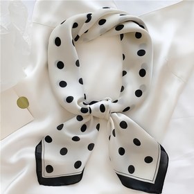 Resim Kadınlar için Fransız Retro Puantiyeli Kare Eşarp - Şık Çok Yönlü Moda Aksesuarı, Yumuşak Dayanıklı Kumaş, Rüzgar Geçirmez Boyun Eşarpi & Saç Bandı, Günlük ve Profesyonel Tarz (Haki/Turuncu Kırmızı/Beyaz/Mavi/Siyah), Pürüzsüz Dokulu Kumaş 