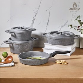 Resim 7 Parça Copper Döküm Tencere Seti (Gri) 