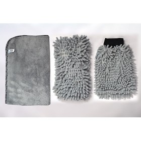 Resim Spark 3'lü Set Mikrofiber Peluş Oto Kurulama Bezi & Yıkama Süngeri & Temizlik Eldiveni 