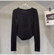 Resim Büyük Beden Matkap Parlak İpek İlkbahar Ve Sonbahar Kadın Bluz Tide Uzun Kollu Üst Siyah 