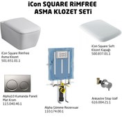 Resim Geberit Icon Square Rimfree Alpha10 Soft Asma Klozet Seti - Mat Krom 