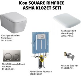 Resim Geberit Icon Square Rimfree Alpha10 Soft Asma Klozet Seti - Mat Krom 