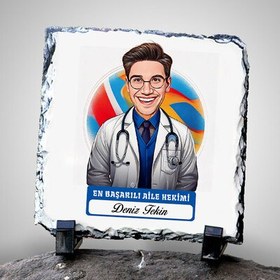 Resim Karikatürlü En Başarılı Erkek Aile Hekimi Dekoratif Taş 