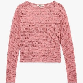 Resim Koton Transparan Uzun Kollu Bisiklet Yaka Çiçekli Dantelli Bluz Pembe 6wak80133ek Gül 