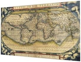 Resim Camdan Tablo (1341) Eski Dünya Haritası 4mm Dayanıklı Cam Tablo Temperli Cam, World Map Görsel 130 x 85 