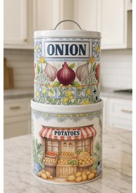 Resim Decorev Renkli Desenli 2 Li Metal Patates Soğan Saklama Kabı Seti Dc-6766 Siyah - Beyaz 