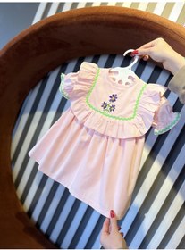 Resim Toz Pembe Nakış Ve Su Taşı Detaylı Kız Çocuk Bebek Cici Elbise Çok Renkli 