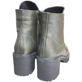 Resim Yeşil Hakiki Deri Bağcık Detay Yandan Fermuarlı Kalın Topuk Bot Yeşil 