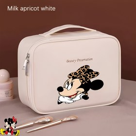 Resim Disney Mickey ve Minnie Büyük Kapasiteli Yüksek Kalite PU Makyaj Çantası - Pembe, Çıkarılabilir Saplı, Çok Bölmeli Tasarım, Seyahat ve Parti Eğlencesi İçin İdeal | Düzenli Saklama Çözümü 
