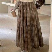 Resim Kadınlar için Şık Kareli Kek Etek, Vintage Geniş Etek Ucu, Kalçaları Gizleyen Bol Kesim ve Astarlı Düzleştirici Orta Boy Tasarım ile İlkbahar ve Sonbahar İçin Mükemmel. 