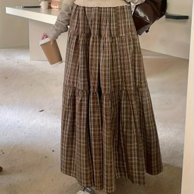 Resim Kadınlar için Şık Kareli Kek Etek, Vintage Geniş Etek Ucu, Kalçaları Gizleyen Bol Kesim ve Astarlı Düzleştirici Orta Boy Tasarım ile İlkbahar ve Sonbahar İçin Mükemmel. 