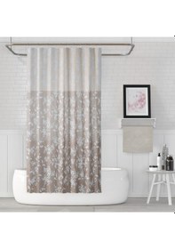 Resim Çiçek Desenli Banyo Perdesi,120x200 CM Çift Kanat Duş Perdesi Kahverengi 