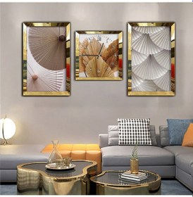 Resim ALTIN BEYAZ RENK AYNALI GOLD PLEKSİ ÇERÇEVELİ MDF TABLO VE SAAT SETİ 
