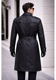 Resim Erkek Modern Kalıp Trençkot - Kemerli, Çift Düğmeli, Zamansız Tasarım Siyah 