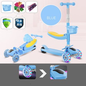 Resim Children'S Scooter Mi Gao Three-In-One Kids Skateboard Scooter Scooter - Blue / Flashing wheels and seats 