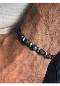 Resim Moda Kulesi Mix Opal Taşı ve Hematit Taşlı Deri İpli Özel Tasarım Erkek Bileklik Çok Renkli 